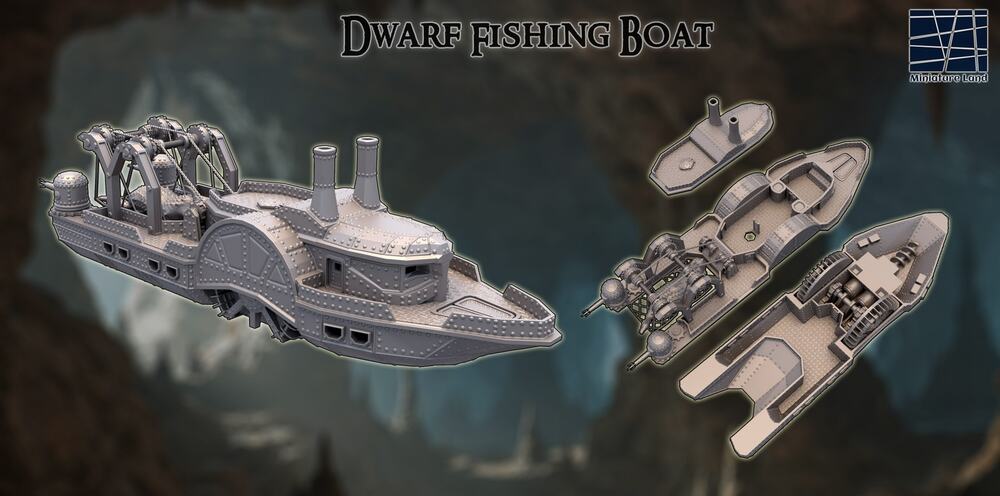Dwarf Fishing Boat DND, Wargames Tabletop Terrain